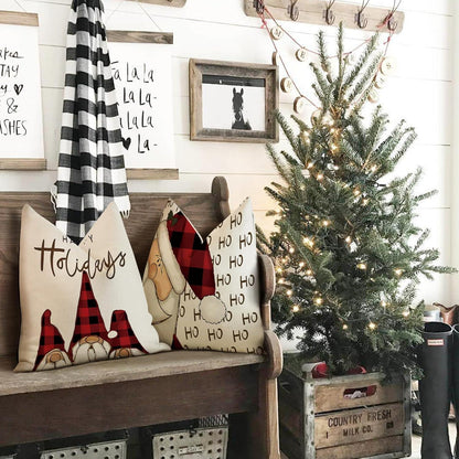 Weihnachten Kissenbezug 50x50 4er Set Deko Leinen Bezug