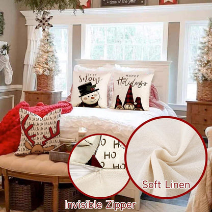4er Set Weihnachten Kissenbezug 50x50 Leinen Deko für Sofa Schlafzimmer