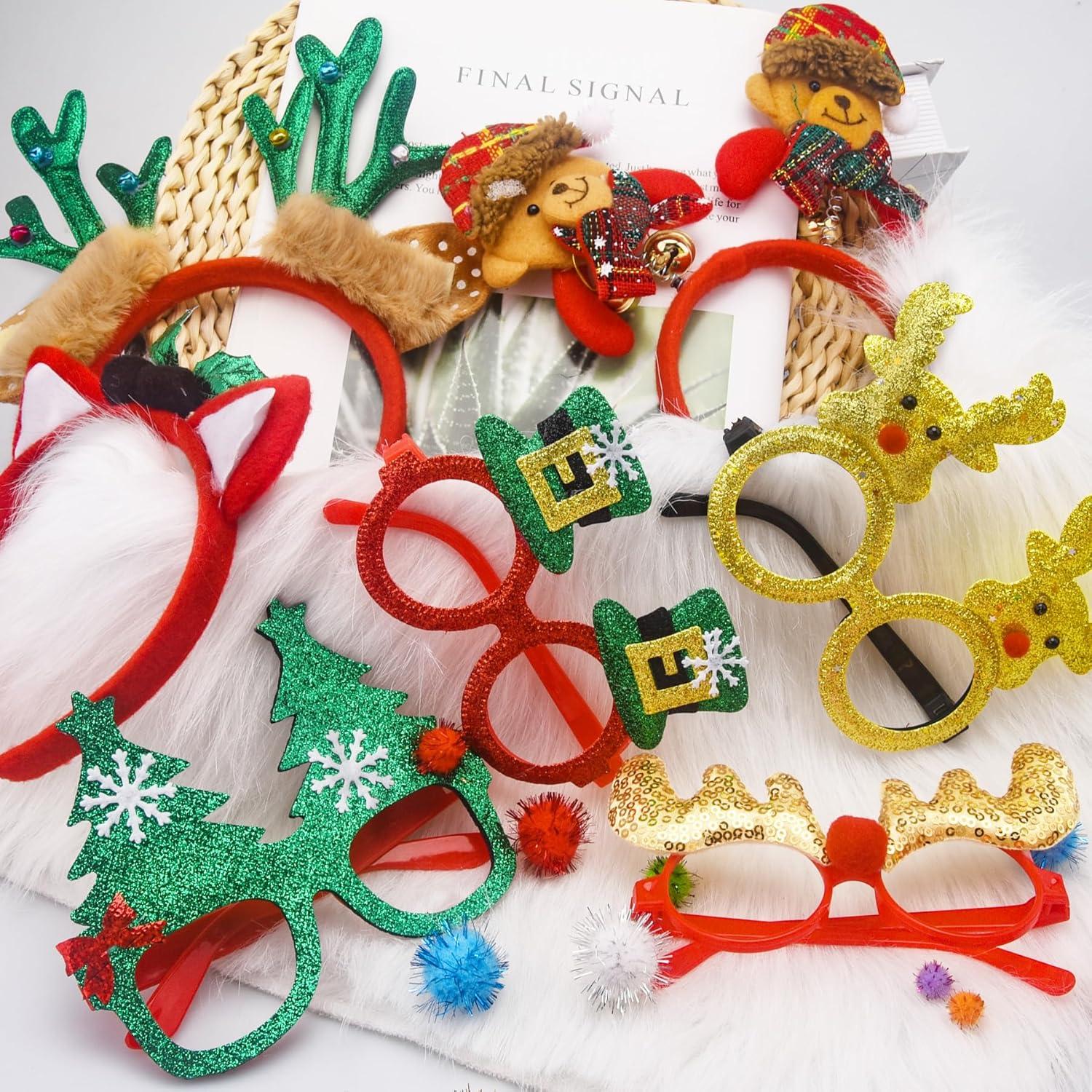 20 Stück Weihnachts Haarreifen und Brillen Set - Lustige Weihnachts Party Kostüm Accessoires
