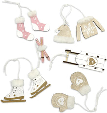 Weihnachtsdeko Holz Ski Set 6er Winterdeko Rosa