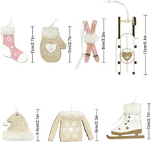 6er Set Holz Ski Christbaumschmuck Winterdeko in