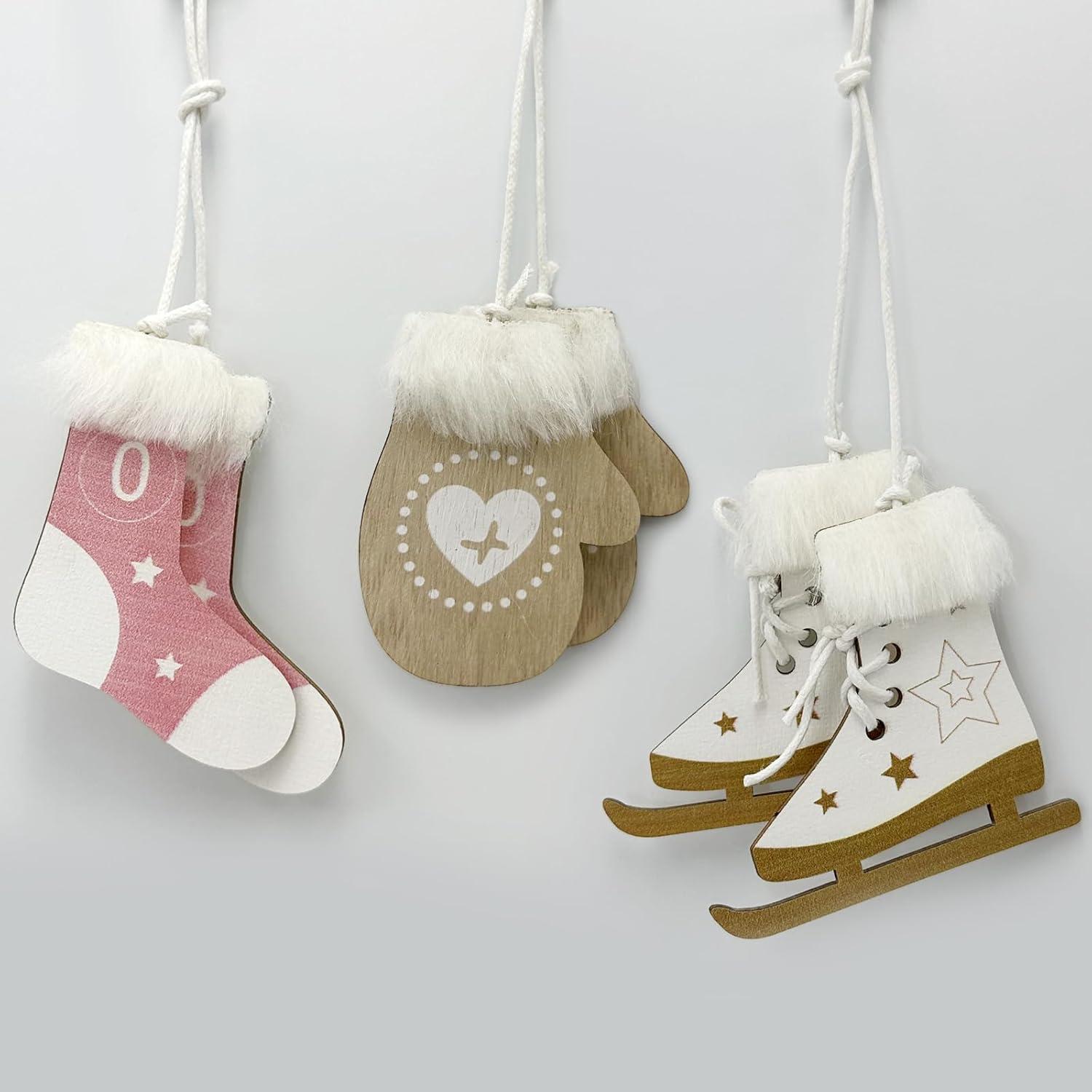 Weihnachtsdeko Holz Ski Set 6er Winterdeko Rosa