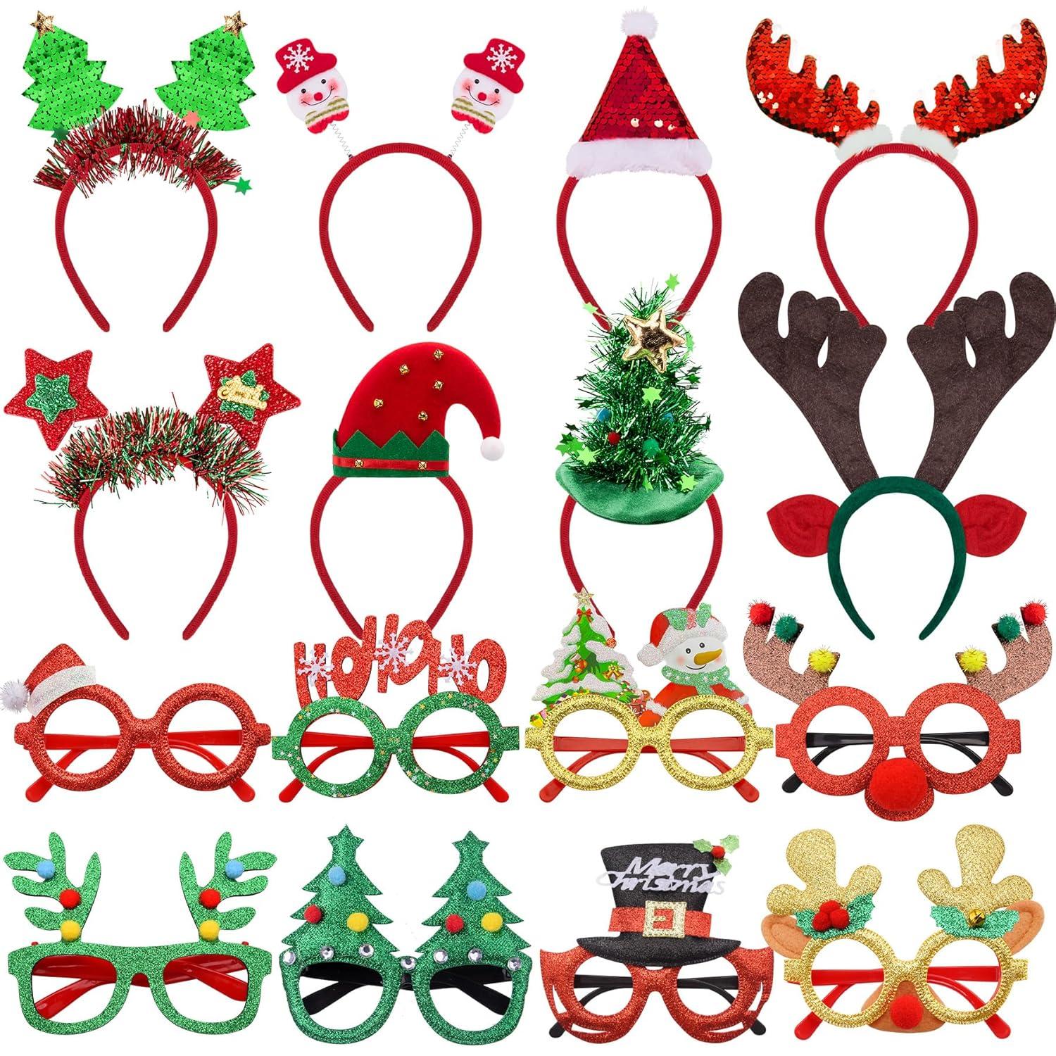 Weihnachts Haarreifen und Brillen Set 16-teilig