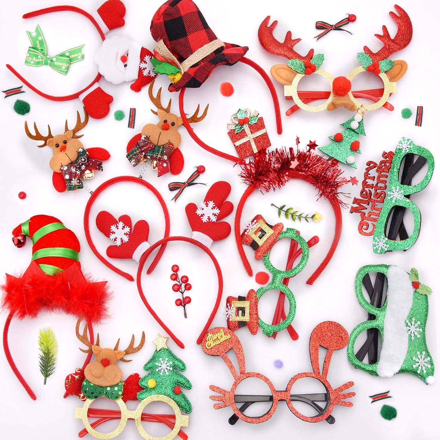 SIQUK Weihnachten Haarreifen Brillen Set Party Kostüm 12 Stück