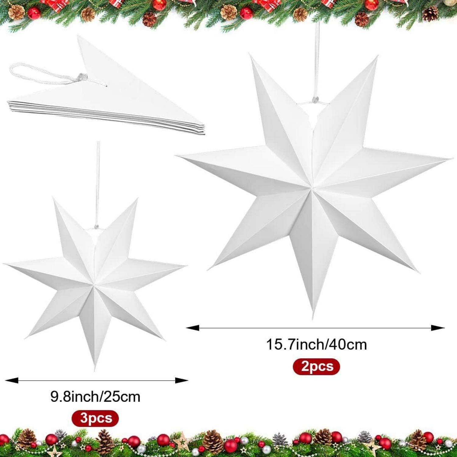 Faltsterne Weihnachten 5er Set 7 Zacken Weiß 25cm 40cm Papier Deko