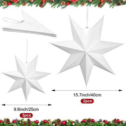 Faltsterne Weihnachten 5er Set 7 Zacken Weiß 25cm 40cm Papier Deko