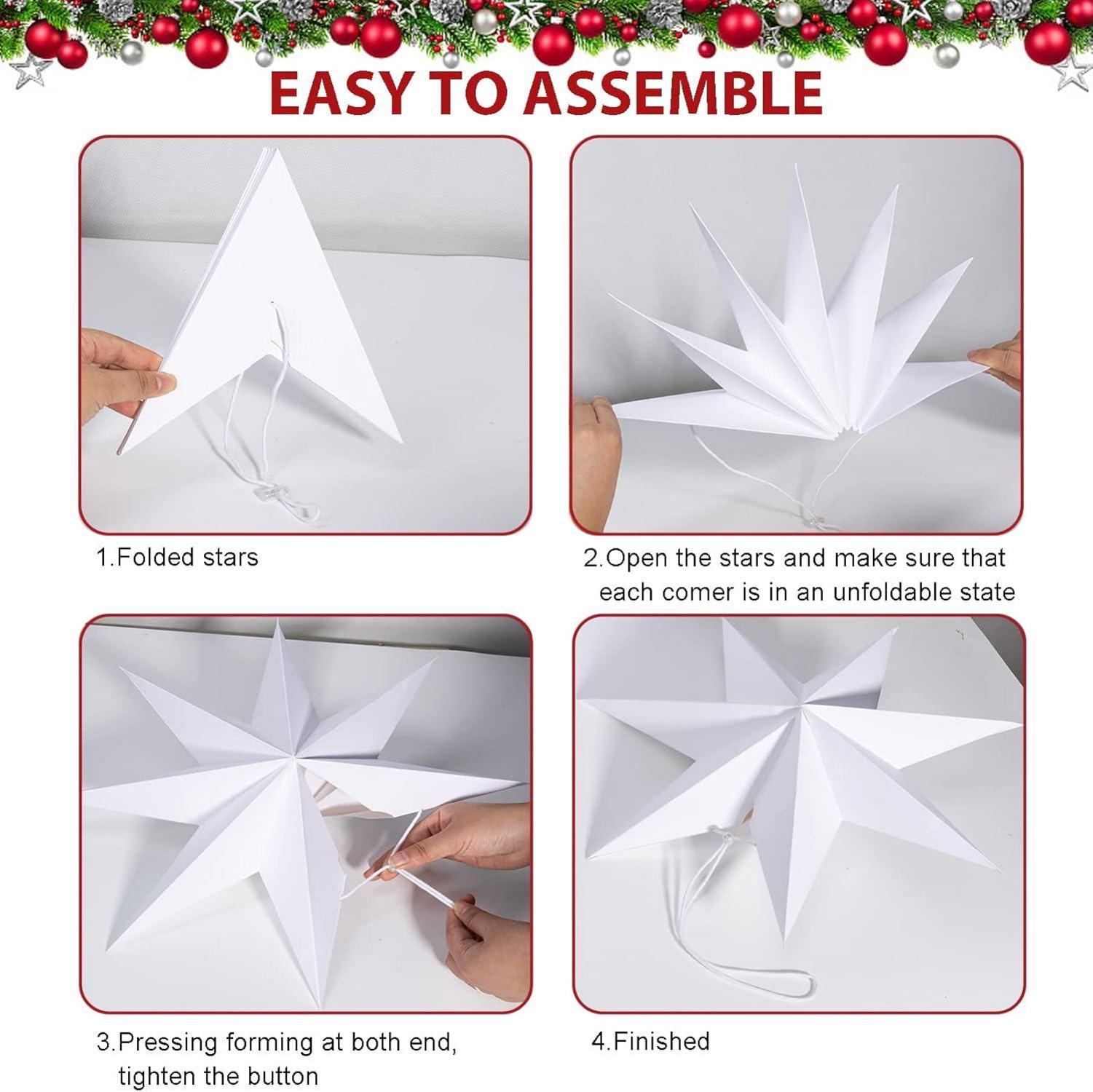 Faltsterne Weihnachten 5er Set 7 Zacken Weiß 25cm 40cm Papier Deko