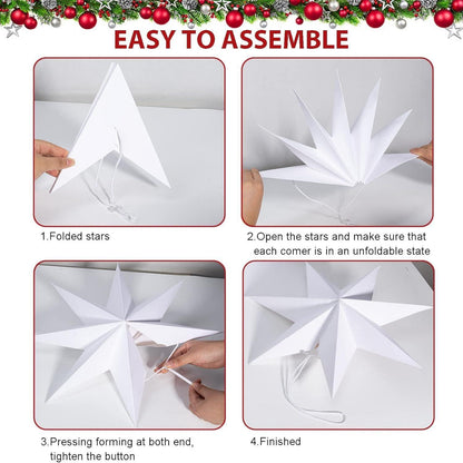 Faltsterne Weihnachten 5er Set 7 Zacken Weiß 25cm 40cm Papier Deko