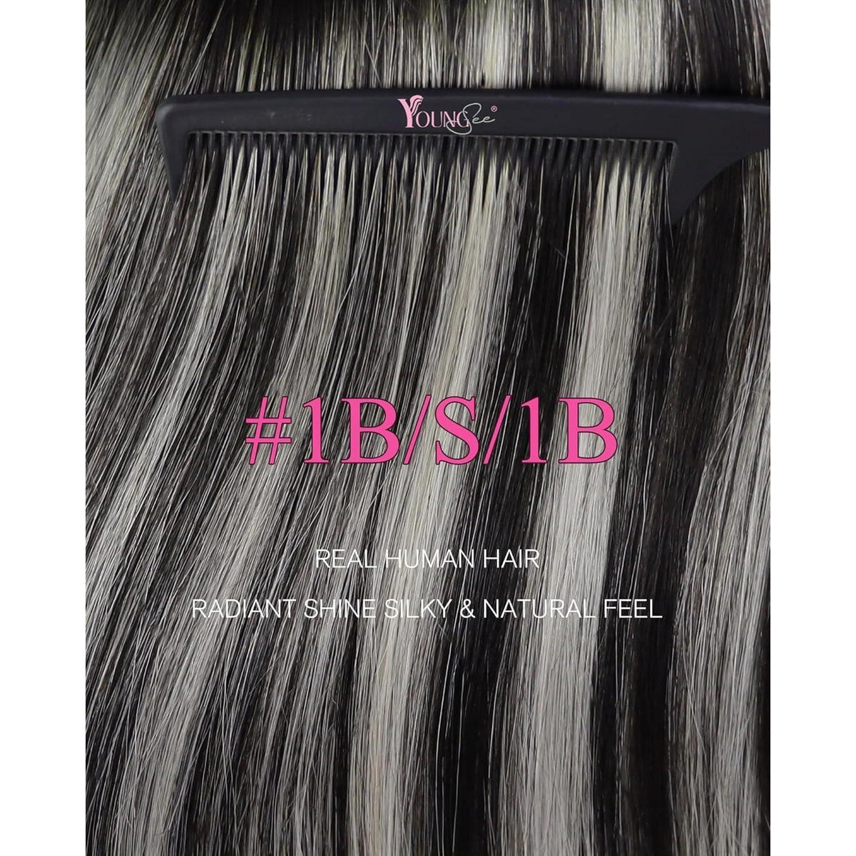 Tape-In Haarverlängerung Ombre Schwarz Silber 55cm Echthaar