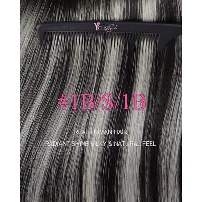 Tape-In Haarverlängerung Ombre Schwarz Silber 55cm Echthaar