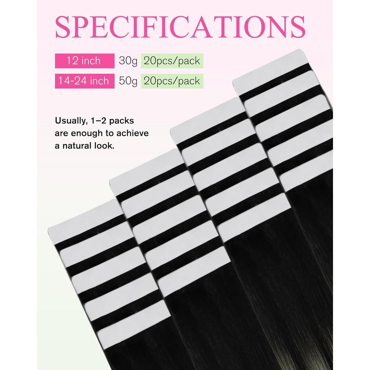 Tape-In Haarverlängerung Ombre Schwarz Silber 55cm Echthaar