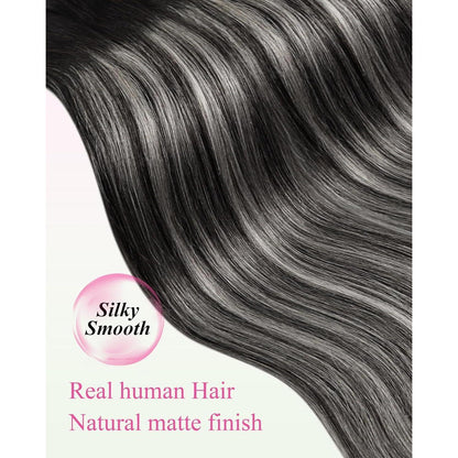 Tape-In Haarverlängerung Ombre Schwarz Silber 55cm Echthaar