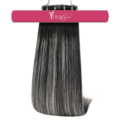 Tape-In Haarverlängerung Ombre Schwarz Silber 55cm Echthaar