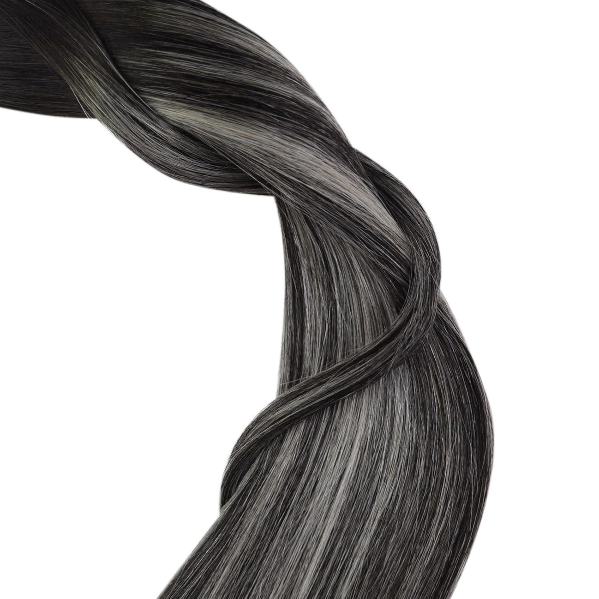 Tape-In Haarverlängerung Ombre Schwarz Silber 55cm Echthaar