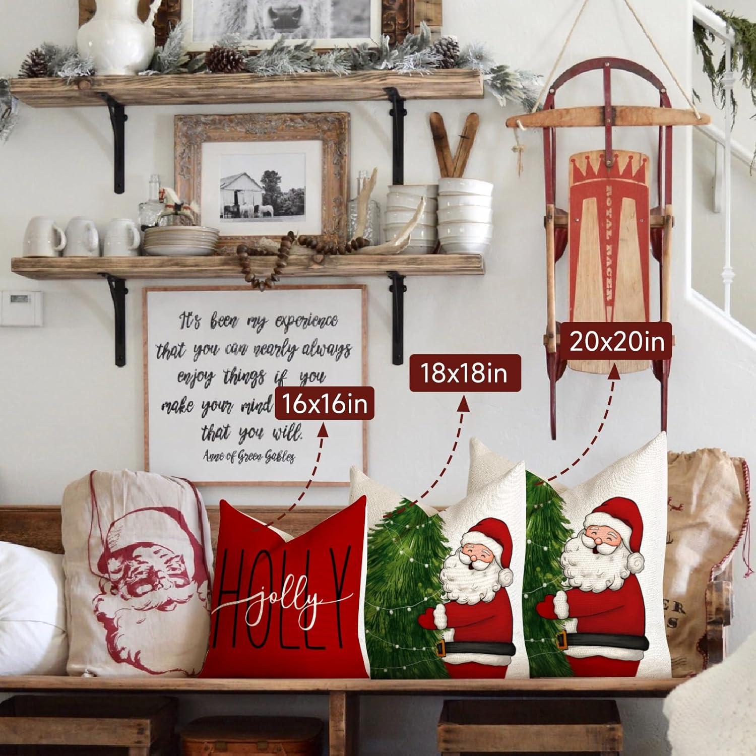 Kissenbezüge Weihnachten 4er Set 50x50 Leinen Dekokissen Sofa