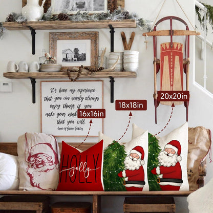 Kissenbezüge Weihnachten 4er Set 50x50 Leinen Dekokissen Sofa
