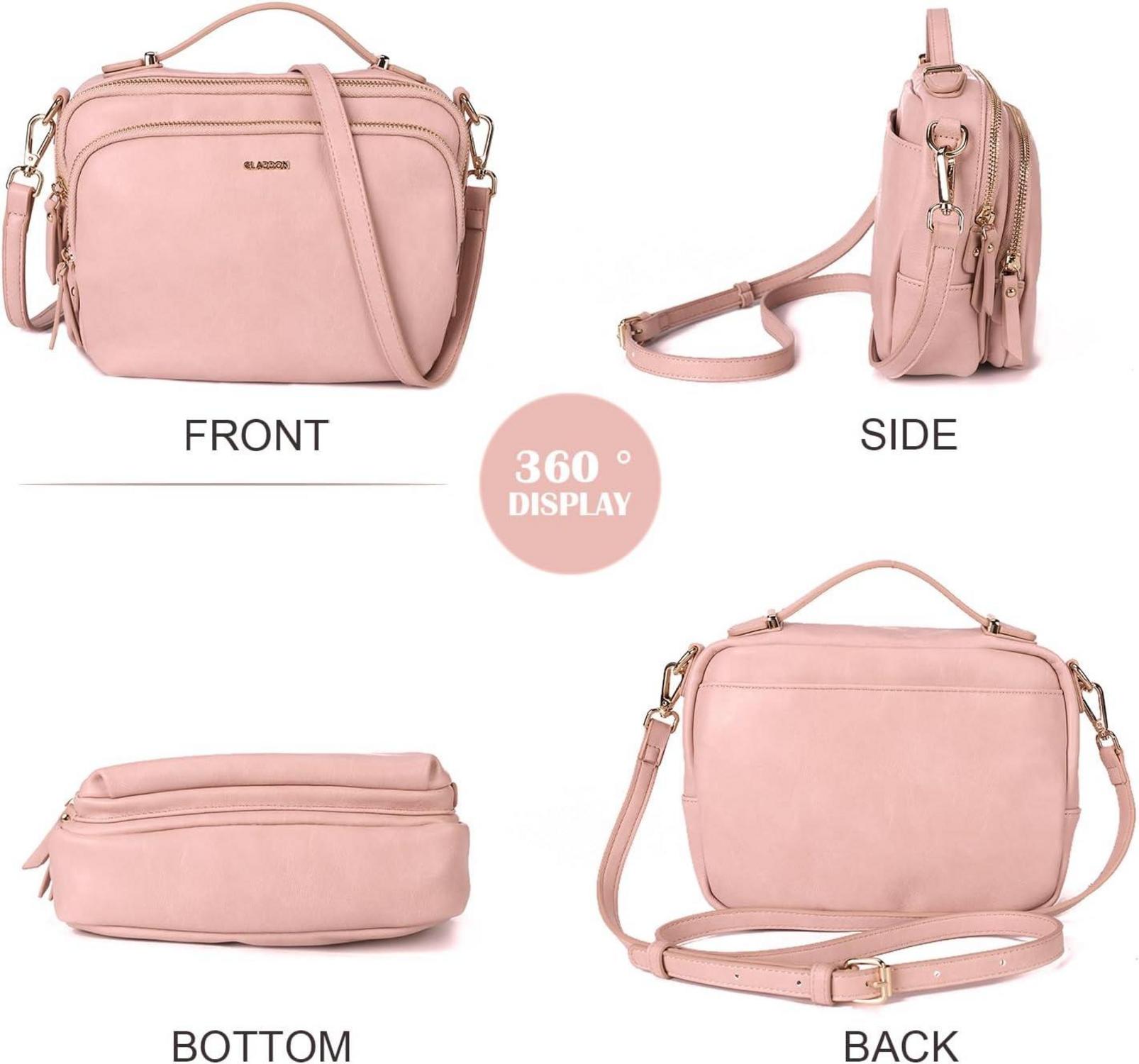 Kleine Umhängetasche Damen Leder Crossbody Rosa