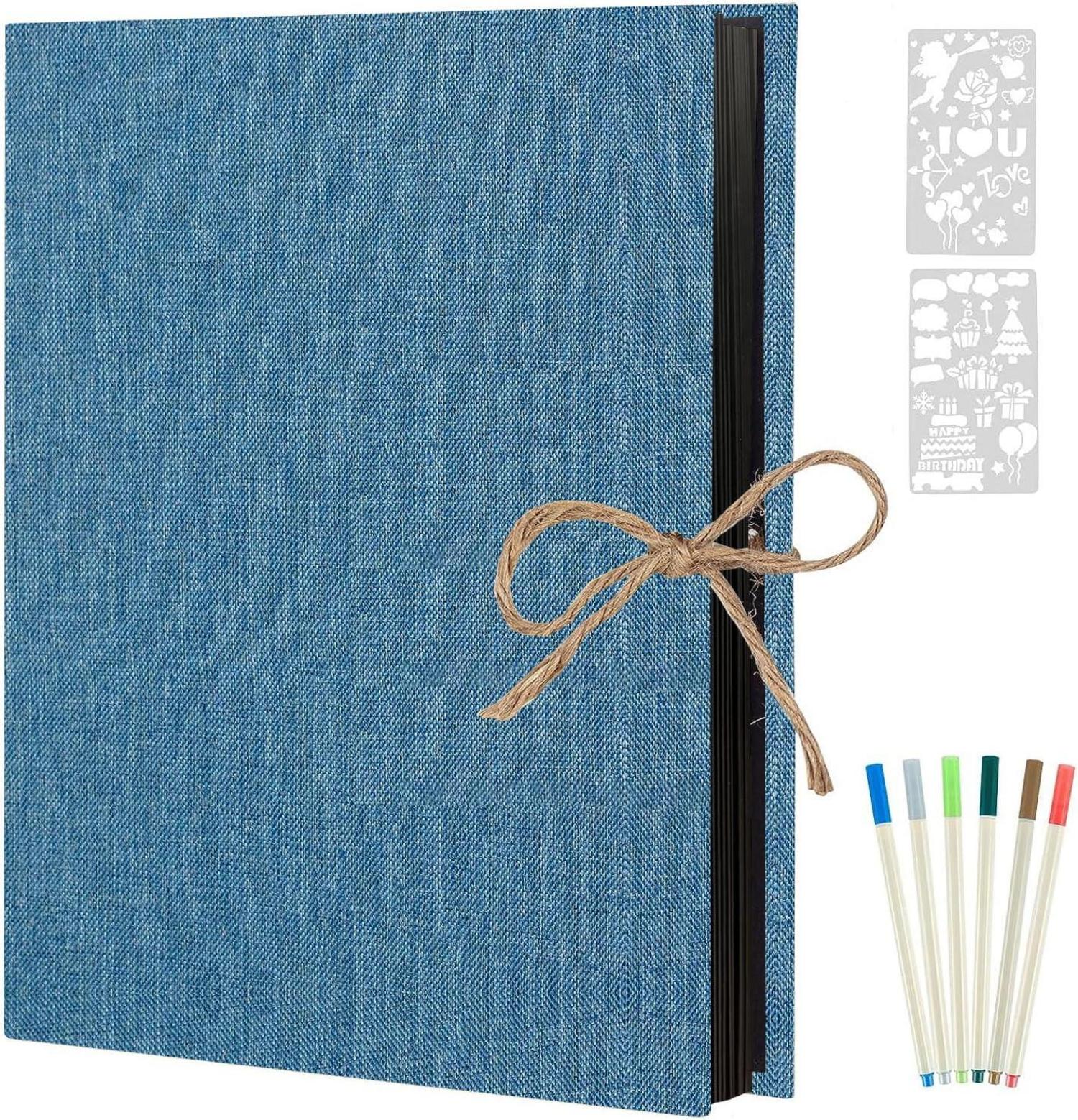Selbstklebendes Fotoalbum Leinen Scrapbook 60 Seiten Blau