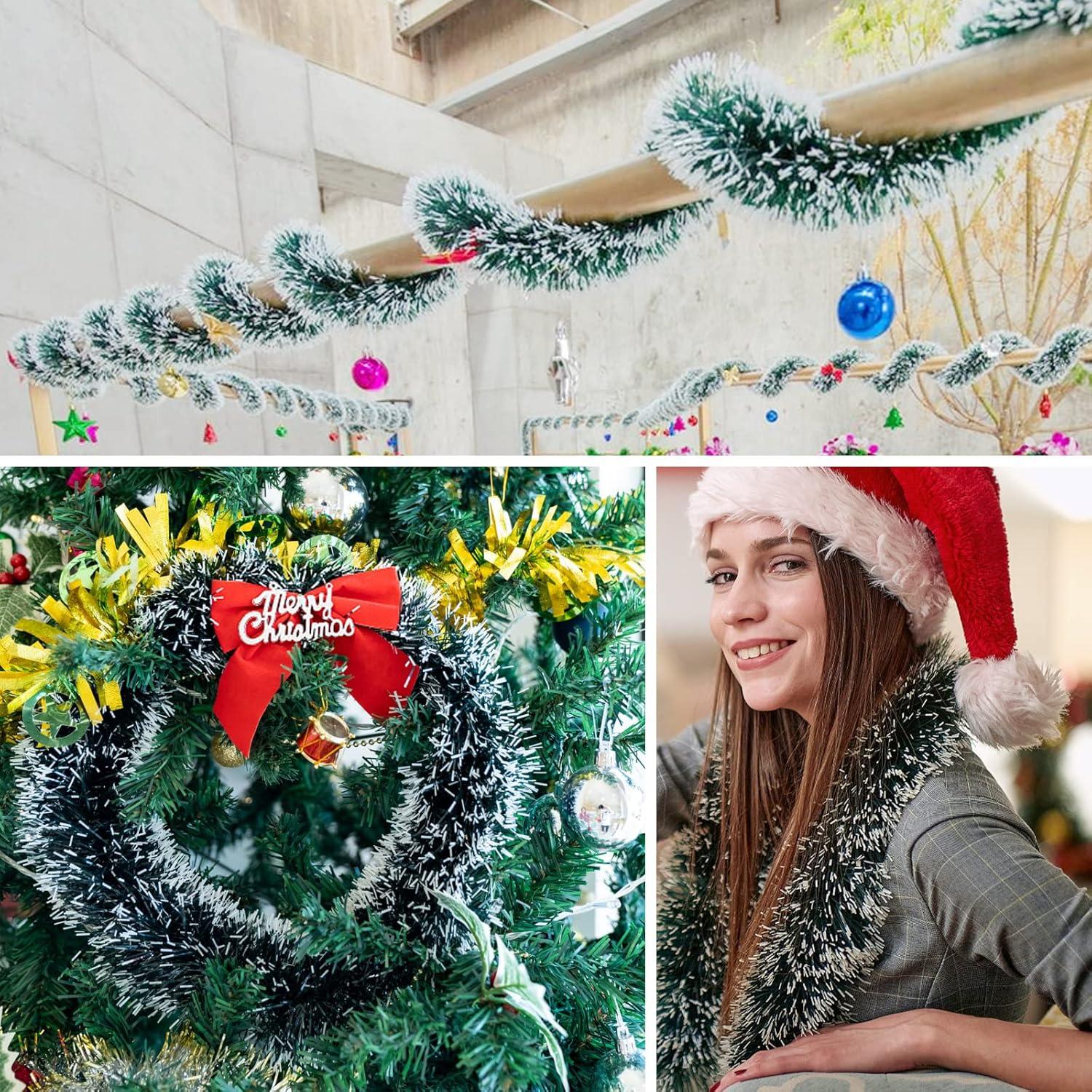 10m Dunkelgrüne Weihnachtsbaum-Girlande mit weißem Schnee - Festlich