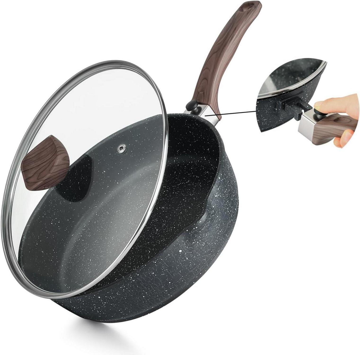 Antihaft-Bratpfanne mit Deckel 28 cm Granitsteinbeschichtung Induktion