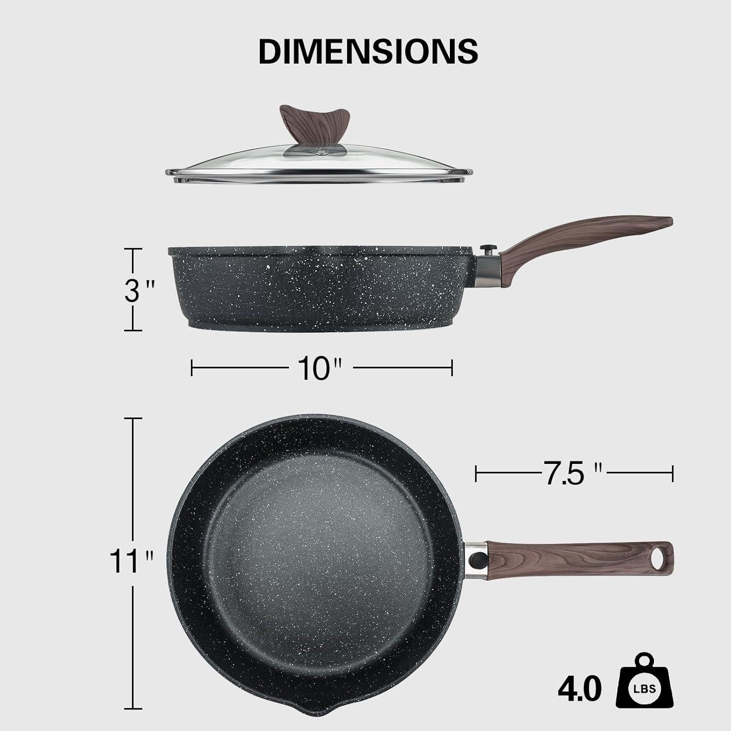 Antihaft-Bratpfanne mit Deckel 28 cm abnehmbarem Holzgriff
