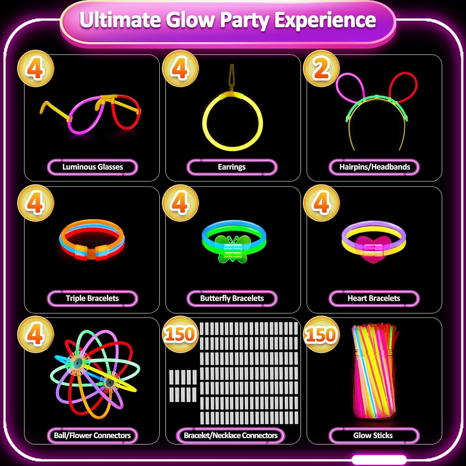 326 Knicklichter Party Set mit 150 Neon Leuchtstäben und 176 Verbinder