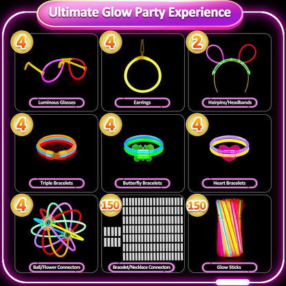 326 Knicklichter Party Set mit 150 Neon Leuchtstäben und 176 Verbinder