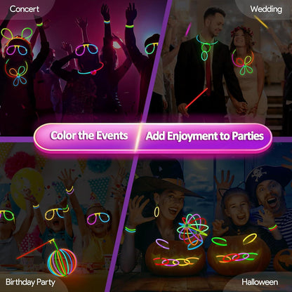 326er Neon Knicklichter Party Set mit 150 Leuchtstäben & 176 Verbinder
