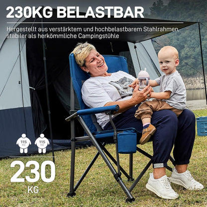 XL Campingstuhl faltbar 230kg belastbar mit Getränkehalter Blau