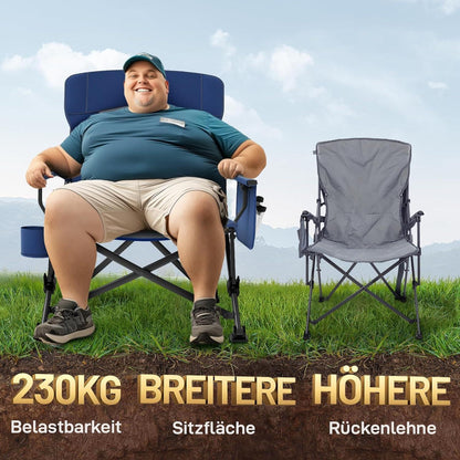 XL Campingstuhl faltbar 230kg belastbar mit Getränkehalter Blau
