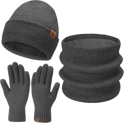 Winter Beanie Mütze und Schal Set Dunkelgrau Warm Unisex