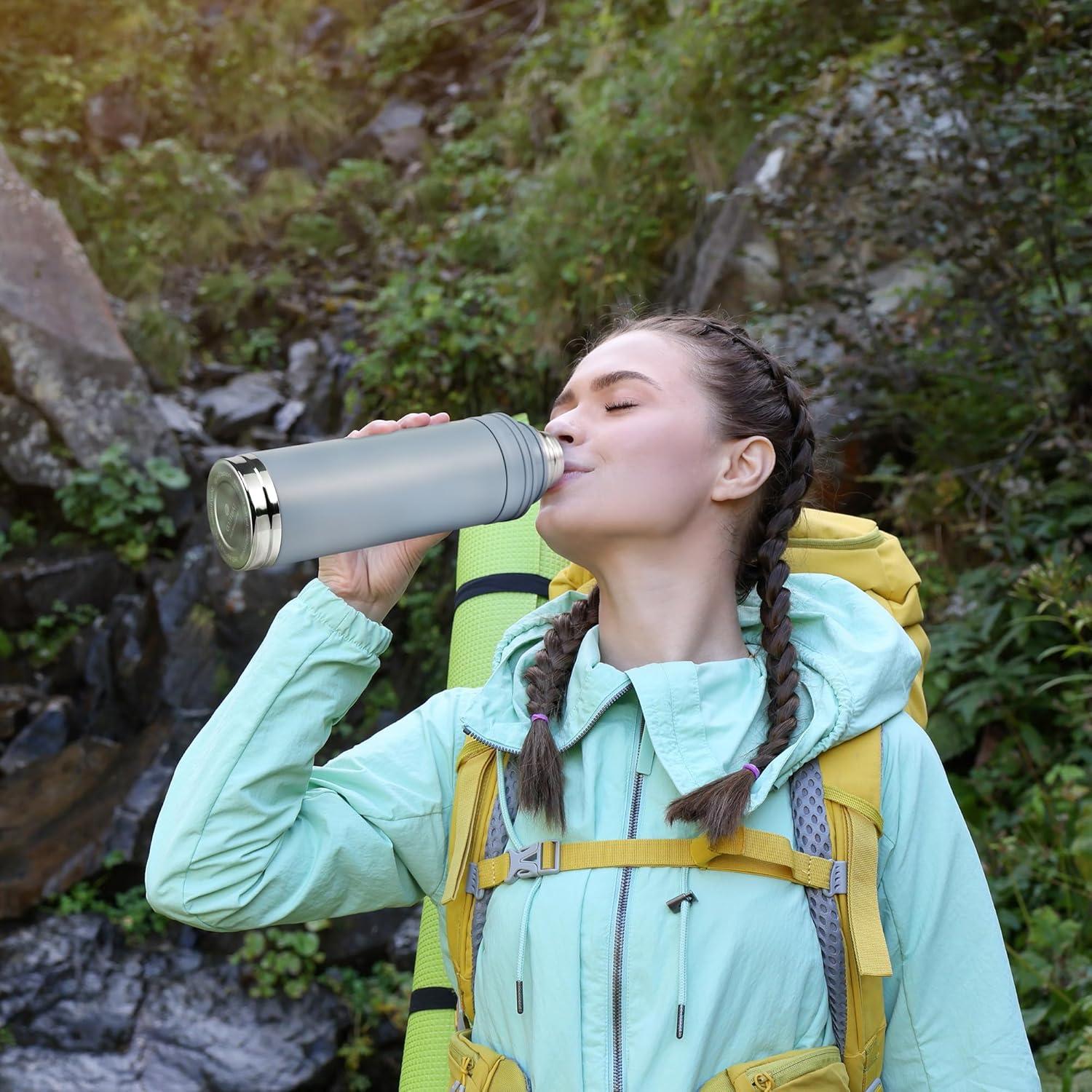 Thermoskanne 1L Trinkbecher Edelstahl Auslaufsicher Vakuumisoliert