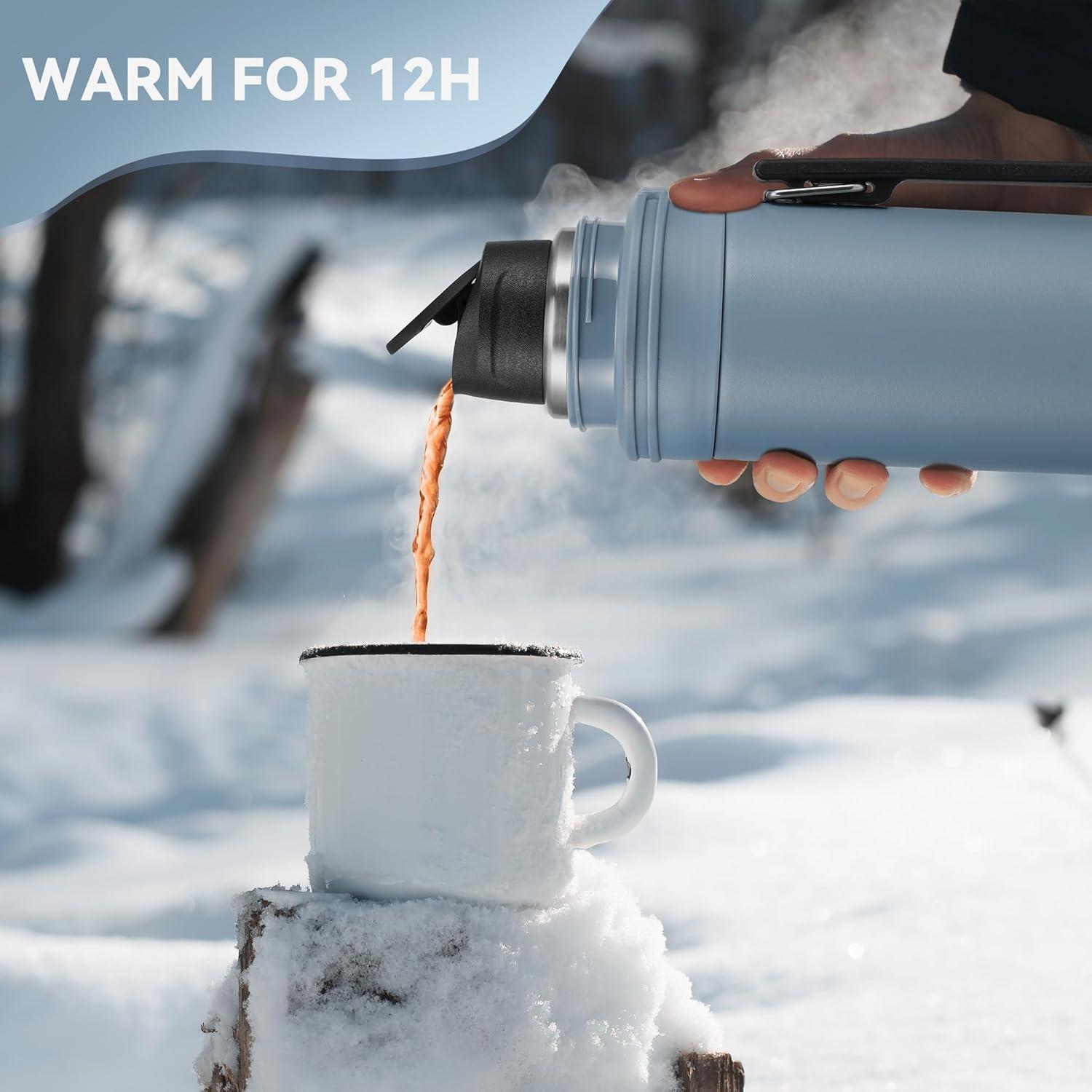 Thermoskanne 1L Trinkbecher Edelstahl Auslaufsicher Isolierflasche Kaffee Tee