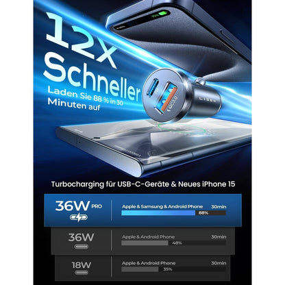 LISEN 54W Zigarettenanzünder USB C Adapter PD&QC3.0 Auto