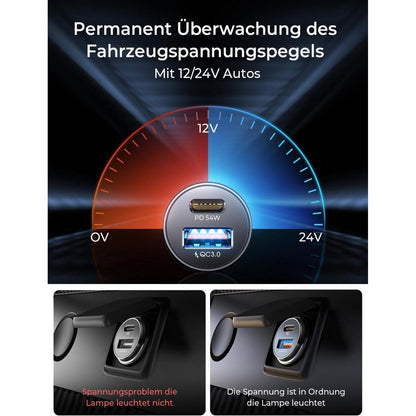 LISEN 54W Zigarettenanzünder USB C Adapter PD&QC3.0 Auto