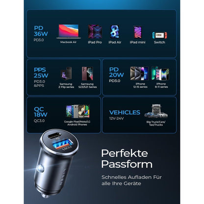 LISEN 54W Zigarettenanzünder USB C Adapter PD&QC3.0 Auto