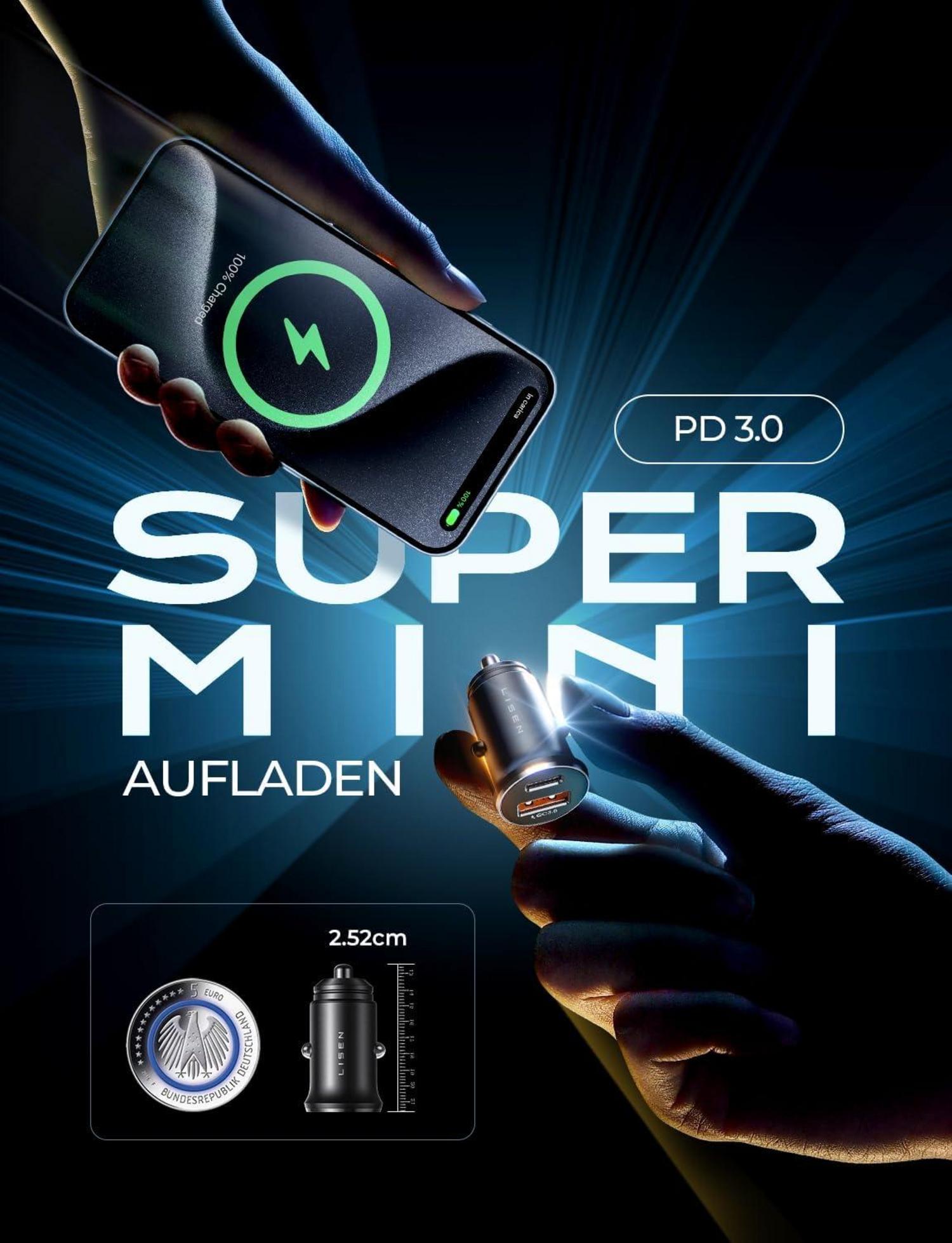 Zigarettenanzünder USB C Adapter 12V Fast Charge für