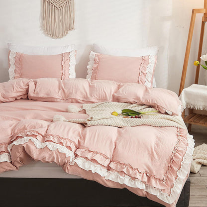 Weiches Rüschen Bettwäsche Set Rosa Weiß 155x220 + 80x80 cm