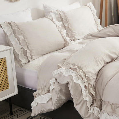 Bettwäsche-Set 135x200 Rüschen Mikrofaser 4-teilig Beige