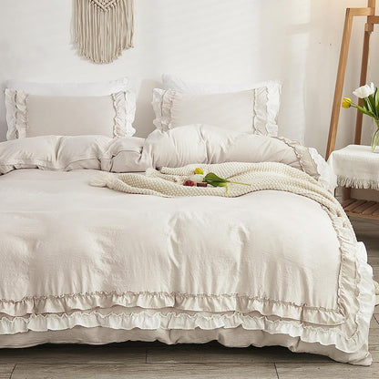 Bettwäsche-Set 135x200 Rüschen Mikrofaser 4-teilig Beige