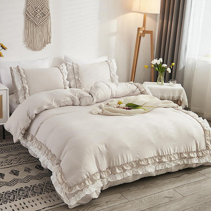 Bettwäsche-Set 135x200 Rüschen Mikrofaser 4-teilig Beige
