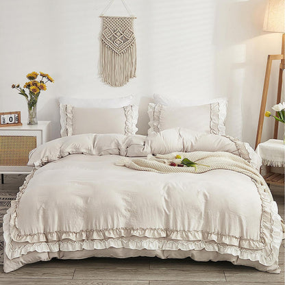 Bettwäsche-Set 135x200 Rüschen Mikrofaser 4-teilig Beige