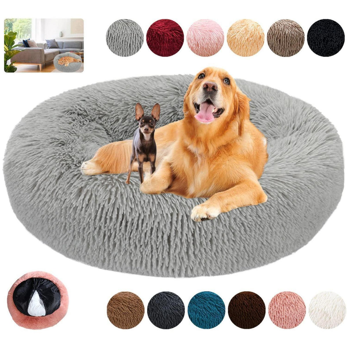 Rundes Hundebett Flauschig Donut – Bequemes Hundesofa 2XL Grau