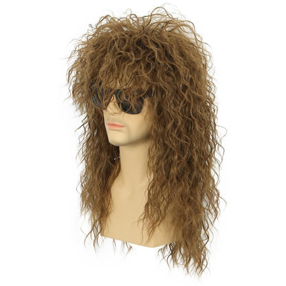 Herren Mullet Perücke – Lange, Lockige, Hellbraune Vokuhila Perücke