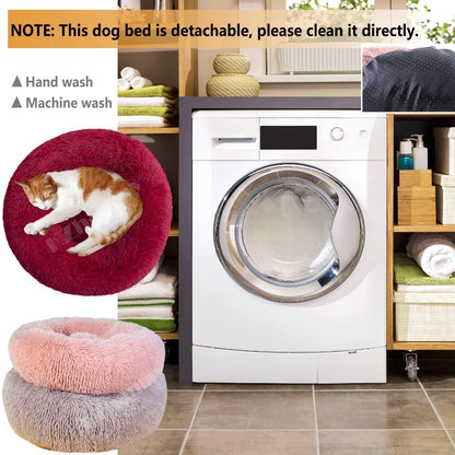 Rundes Hundebett Flauschig Donut – Bequemes Hundesofa in Weinrot 4XL