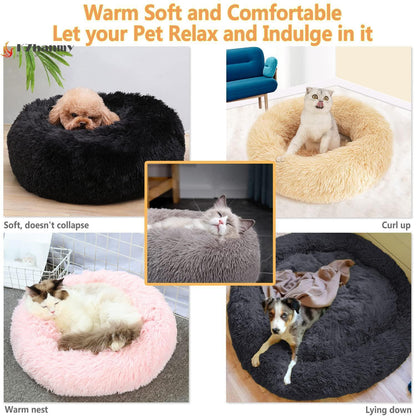 Rundes Hundebett Flauschig Donut – Bequemes Hundesofa in Rosa 90cm