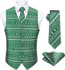 Weihnachtsmuster Herren V-Ausschnitt Santa Weste Set XS-4XL Grün-L
