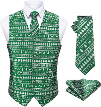 Weihnachtsmuster Herren V-Ausschnitt Santa Weste Set XS-4XL Grün-L