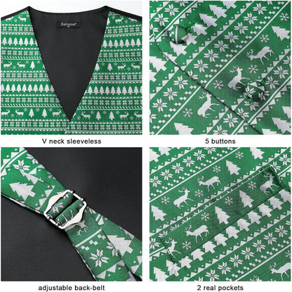 Weihnachtsmuster Herren V-Ausschnitt Santa Weste Set XS-4XL Grün-L