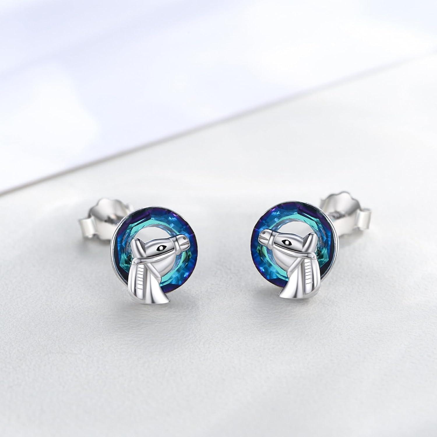 925 Sterling Silber Kristall Pferde Ohrstecker hypoallergen